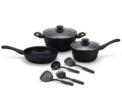 Set de Ollas KANJI Gourmet Negro 9 Piezas Antiadherente JN-C001